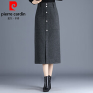皮爾卡丹（pierre cardin）2025新款毛呢半身裙秋冬女長裙過膝高腰氣質顯瘦打底一步包臀裙子 灰色 HY-3506 2XL