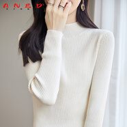 ANED柔軟親膚~100%純棉半高領(lǐng)毛衣秋冬女加厚內(nèi)搭修身顯瘦針織打底衫 米杏色 M 165