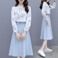 莉社（LISHE）2025夏季新款半身裙套裝小個(gè)子炸街花襯衫氣質(zhì)法式連衣裙女神范 藍色 2XL 【建議135-145斤】