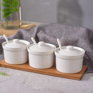 蓮澤 家用陶瓷純白餐盤(pán)碗碟套裝簡(jiǎn)約陶瓷器吃飯碗盤(pán)勺子調味碟 【調味罐3個(gè)裝】純白帶木托