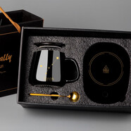 布丁瓷藝恒溫55度暖暖星座陶瓷馬克杯帶蓋咖啡喝水杯子女神節禮物送男女友 巨蟹座【禮盒包裝】帶恒溫墊 黑色