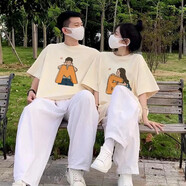 一寸相思情侶裝夏季短袖t恤男女新款潮寬松一男一女學(xué)生百搭高中班服 ME 女款杏色 XL 碼(推薦體重120-130斤)