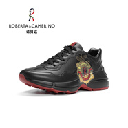諾貝達（ROBERTA DI CAMERINO）秋冬季新款時尚休閑鞋男士真皮厚底增高輕奢休閑百搭系帶老爹鞋潮 黑色 SRX21007A 40 （歐美尺碼 偏大一碼）