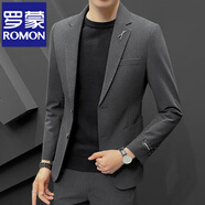 羅蒙（ROMON）男士休閑西裝修身薄款小西服春秋痞帥潮流結婚外套上衣男 灰色單西(兩?？? M(100-110斤)