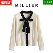 恒源祥100%羊毛衫毛衣針織衫法式復(fù)古領(lǐng)結(jié)鏤空針織開衫女春秋新款蝴蝶結(jié)系帶短款毛衣打底上衣 杏色無(wú)縫一體-3兩起發(fā)貨 均碼-3兩起發(fā)貨