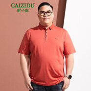 財(cái)子都（CAIZIDU）加大加肥體恤衫肥胖男士夏裝半袖翻領(lǐng)短袖大碼男裝肥佬純色T恤 桔紅色 XL