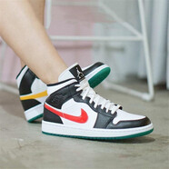 耐克（NIKE）女鞋 Air Jordan1 AJ1 運動(dòng)休閑高幫拉鏈籃球鞋 BQ6472-063 紅黃彩鉤鴛鴦 40.5