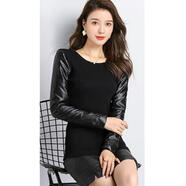 百搭保暖皮袖打底衫女冬加絨加厚棉袖配針織衫皮草馬甲內搭毛衣 表帶款 圓領(lǐng) 袖子加絨 S