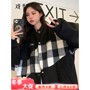 美式復古棒球服女春秋款式撞色設計感小眾情侶外套女百搭短外套女 A31黑色毛呢面料有內里 S