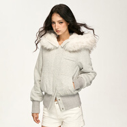 AAISUP灰色毛絨內膽連帽毛領(lǐng)棉衣女2025年秋冬加厚修身短款衛衣棉服外套 花灰色 L