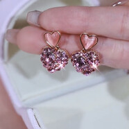 鹿凌青2023年新款潮甜美氣質(zhì)耳飾銀針精致滿(mǎn)鉆粉色桃心愛(ài)心耳釘耳環(huán) 粉色愛(ài)心耳環(huán)