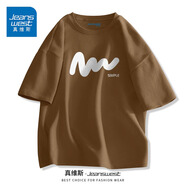 真維斯（Jeanswest）青少年港風(fēng)t恤男女短袖夏季純棉高支數(shù)寬松情侶ins潮流半袖體恤JR 咖（白M） L 【適合110-130斤】