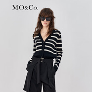 MO&Co.小香風(fēng)針織衫條紋短款千金針織開衫摩安珂 黑白條色-第2批 S 160