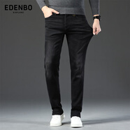 愛登堡Edenbo牛仔褲男秋冬季彈力休閑磨白水洗長褲男裝黑色175/86A(34)