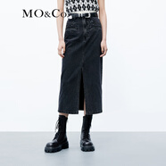 MO&Co.牛仔半身裙春設計感高腰開(kāi)叉做舊磨白黑色直筒棉質(zhì)摩安珂 牛仔黑色-第2批 L 170