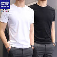 羅蒙【2件裝】夏季高端短袖t恤男士裝打底衫圓領(lǐng)黑白純色修身半袖衣服 白色+黑色 3XL 【建議180-200斤】