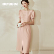 ROEYSHOUSE新款羅衣氣質(zhì)范泡泡袖修身連衣裙夏季女裝中長(cháng)裙子08586 粉色 L
