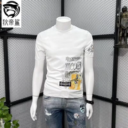 狄帝鯊歐洲站男士短袖t恤潮牌休閑圓領上衣夏季潮流修身字母印花體恤衫 愚仁-S754棉【白色】 XL