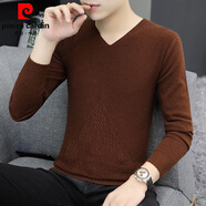 皮爾卡丹（pierre cardin）V領(lǐng)毛衣男修身型秋冬季打底衫中青年薄款低領(lǐng)針織衫無(wú)痕毛衫 9806棕色 M 80-105斤