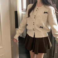 爾山集毛衣開衫韓系chic小香風彩點針織衫女春季新款短款甜美外搭上衣 燕麥