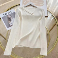 琳茹曼（LINRUMAN）長(cháng)袖V領(lǐng)毛衣女百搭年秋季新款設計感小眾洋氣百搭修身針織衫上衣 白色 均碼建議80-105斤