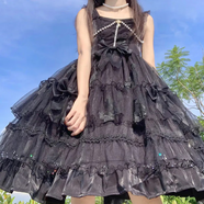 唐努烏唐努烏洛麗塔新款洛蕾小姐Lolita洋裝袖子可拆卸op連衣裙仙女 繁星黑色 S