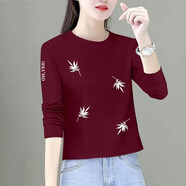 尚濤t恤女長(cháng)袖春秋季2025新款韓版女裝寬松體恤上衣打底衫女 酒紅色（四葉草） XL 建議90-100斤