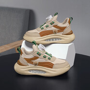 里奇.喬丹   RICKY JORDAN兒童運動(dòng)鞋2025新款秋冬季男童潮酷氣墊跑步老爹鞋女孩休閑籃球鞋 卡其色 34