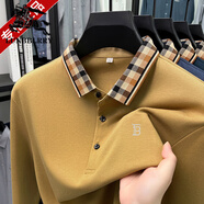 BURB巴寶莉春秋牌長(zhǎng)袖t恤男士棉翻領(lǐng)高端休閑透氣POLO衫 卡其色 M 165【建議100-120斤】