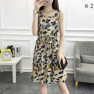 SUOWANYI2021夏季新款韓版碎花棉綢連衣裙女中裙顯瘦抽繩無袖背心裙 8-2號花色 L
