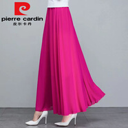 皮爾卡丹（pierre cardin）2025新款雪紡半身長裙女夏季高腰沙灘裙子跳舞半截大擺裙子a字 玫紅色雪紡【腰圍1尺8到3尺】 360度裙長90厘米適合高166-175【