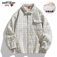 查爾斯桃心秋季寬松美式厚款潮牌學(xué)生翻領(lǐng)格子工裝加棉夾克外套男女同款白M