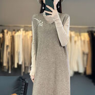 夏典素訂女王（SE.PSTP）秋冬季新款針織衫馬甲寬松胖妹大碼毛線(xiàn)背心長(cháng)裙女馬夾無(wú)袖毛衣裙 原絨駝 【背心長(cháng)裙】 S 建議70-90斤