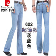 皮爾卡丹（pierre cardin）夏季款男士微喇叭褲韓版小喇叭牛仔褲彈力中高腰男士喇叭褲 602淡藍色夏季簿款 26【腰圍1尺9】