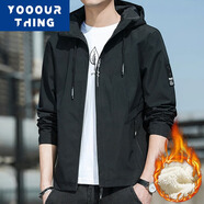 YOOOURTHING男士休閑夾克青年時(shí)尚休閑連帽外套男城市輕戶(hù)外春秋冬加絨夾克男 2130黑色加絨 2XL 【建議120-150斤】