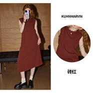 庫恩瑪維【多色】休閑風(fēng)連衣裙女2024早秋新款寬松無(wú)袖H型中長(cháng)裙K32292 磚紅 S