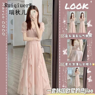 瑞秋兒夏季新款連衣裙女裝法式溫柔風(fēng)氣質(zhì)時尚泡泡袖設(shè)計感小眾裙子夏天 粉色 XL