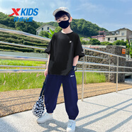 特步（XTEP）兒童套裝男舒適親膚梭織長(cháng)褲百搭短袖組合兩件裝男童裝套裝 藍色長(cháng)褲+短袖2 170 cm