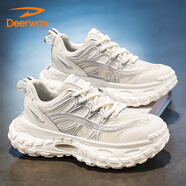 德?tīng)柣荩―EERWAY）男鞋子男2025冬季老爹男士厚底增高百搭休閑運動(dòng)跑步鞋 象牙白 39