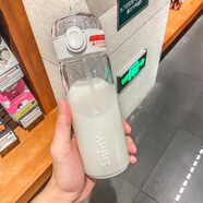 理衛ins簡(jiǎn)約彈跳蓋高硼硅玻璃杯帶吸管透明耐熱杯子男女學(xué)生情侶水杯 白色 420ML+杯套