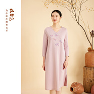 指間沙原創(chuàng)設(shè)計女裝2023秋新文藝V領(lǐng)修身刺繡針織棉連衣裙 夕嵐102 XL