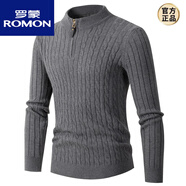 羅蒙（ROMON）秋冬新款歐美長(zhǎng)袖麻花拉鏈半高領(lǐng)毛衣男潮流純色針織衫帥氣打底衫 灰色 M