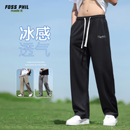 Foss Phil褲子男士冰絲夏季寬松垂感休閑長褲刺繡薄款直筒褲FPK22黑色XL