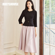 ROEYSHOUSE羅衣通勤設(shè)計(jì)感假兩件連衣裙秋季新款氣質(zhì)拼接亮絲裙子10772 拼色 XL
