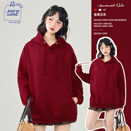 JEANSWEST CLUB真維斯連帽衛衣女加絨加厚秋冬女生外套休閑中長(cháng)款百搭寬松帽衫