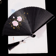 林木島中國風(fēng)全竹扇子女士日式和風(fēng)古風(fēng)古典黑折扇小巧漢服跳舞蹈扇隨身 全竹鏤空茶花18.5cm