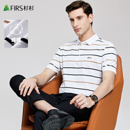 杉杉（FIRS）條紋翻領(lǐng)短袖T恤男2025夏季新款彈力清爽舒適POLO減齡t恤衫631 本白 4XL (195)