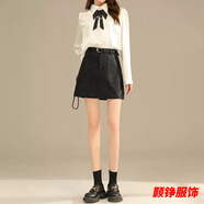 事思超火工裝小皮裙女秋季新款棕色高腰顯瘦PU包臀半身裙a字短裙 黑色皮短裙(配皮帶) L 建議105-115斤