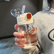 藍致杯子女ins吸管玻璃杯耐熱耐高溫可愛(ài)水杯女生高顏值小巧 白色480ml【提環(huán)+刻度+3D貼】