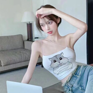 奈久留美辣妹吊帶內(nèi)搭上衣背心女打底純欲風(fēng)甜辣小心機(jī)性感短款露臍外穿 白色卡通小灰頭 S碼 96-102斤